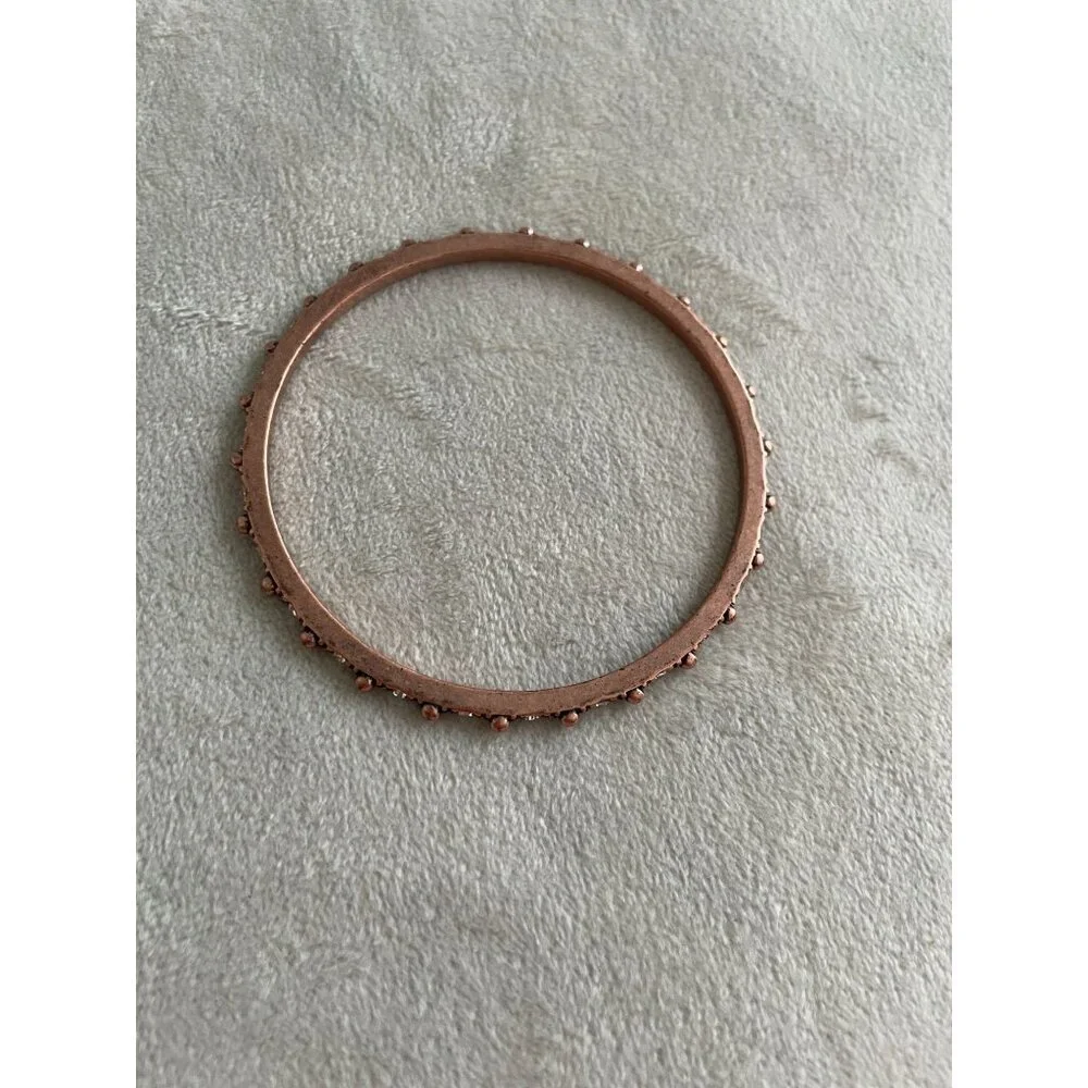 Vintage Rose Gold Tone Thin Bangle Bracelet Rhinestone & Beaded Detailing